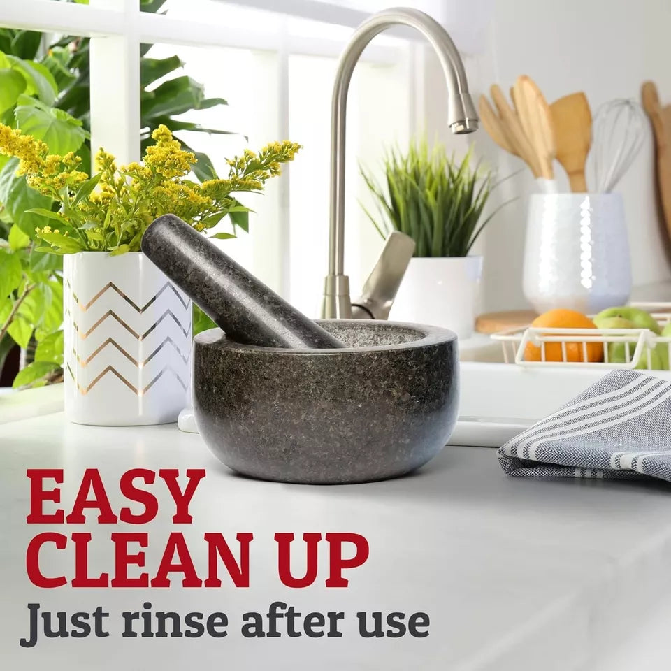 Heavy Duty Large Mortar and Pestle Set, 100% Granite, Non Slip Base