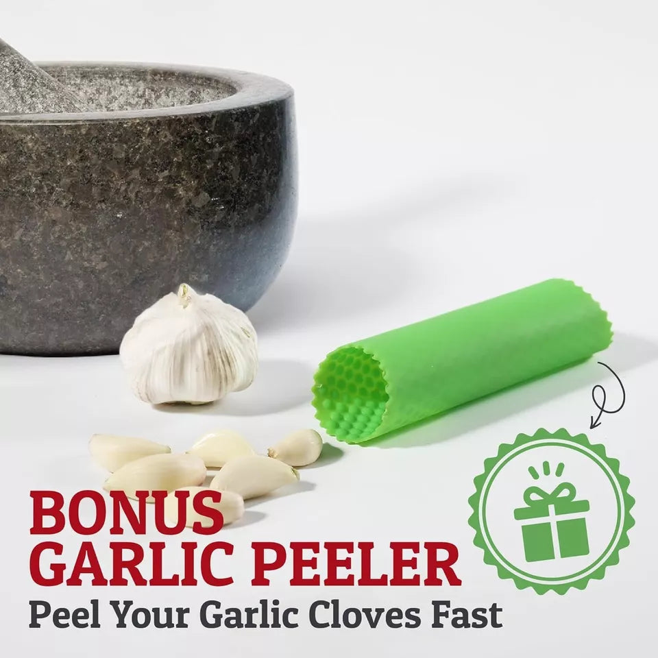 Heavy Duty Large Mortar and Pestle Set, 100% Granite, Non Slip Base