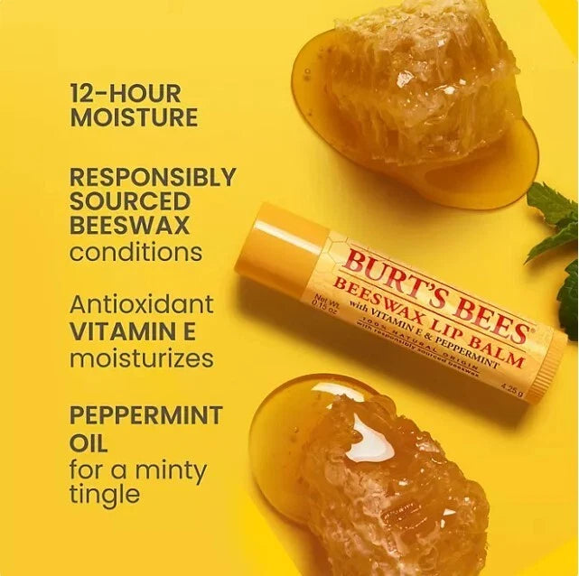 Burt's Bees 100% Natural Origin Beeswax Moisturizing Lip Balm 8 pk