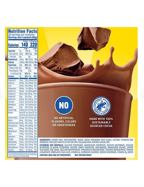 Carnation Breakfast Essentials Nutritional Powder Drink Mix, Chocolate 30 ct.