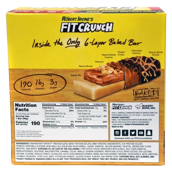 Chef Robert Irvine's FITCRUNCH High Protein Baked Bars, Variety Pack 18 ct.