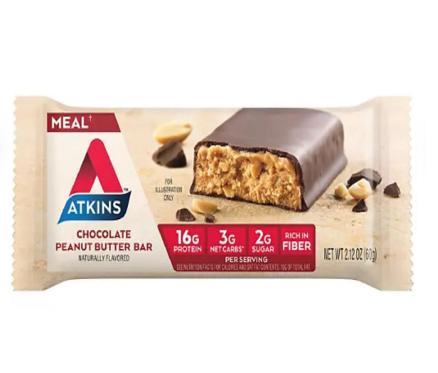 Atkins Chocolate Peanut Butter Meal Bars, High Fiber, 16g of Protein 15 ct.