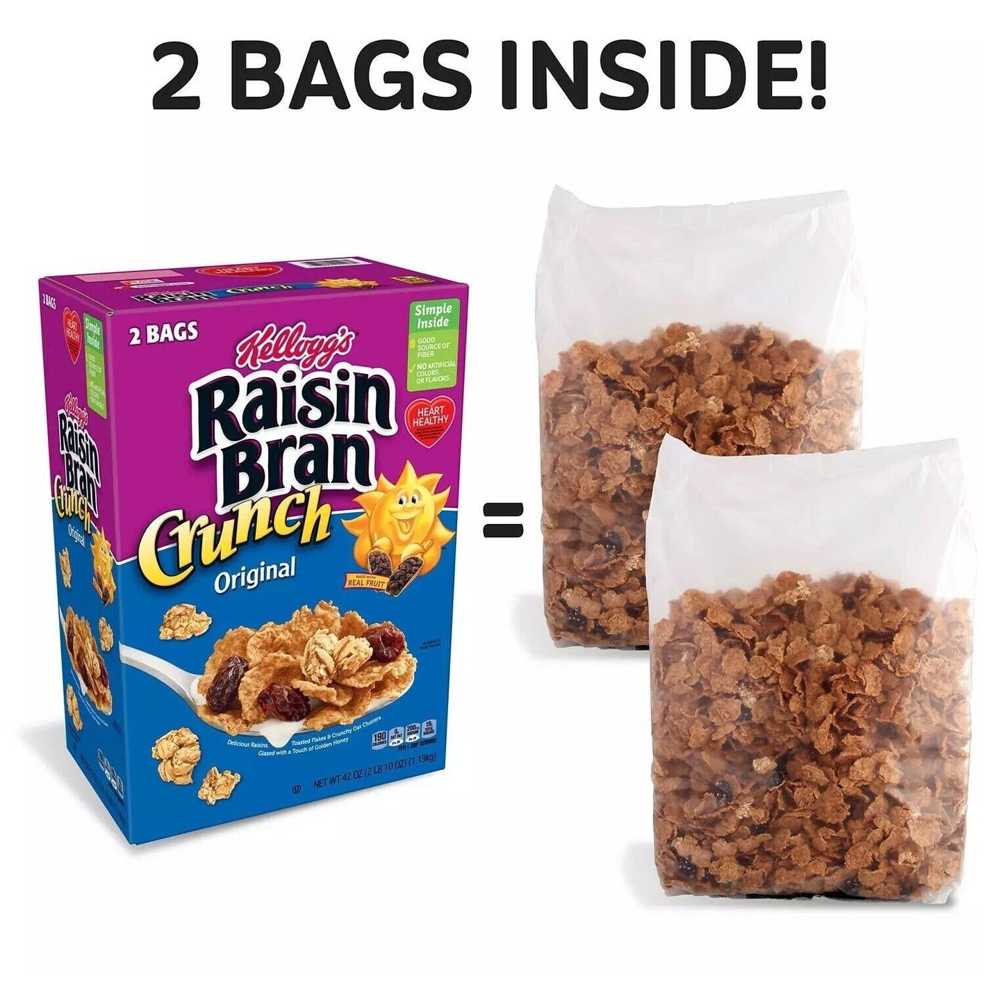 Kellogg's Original Raisin Bran Crunch Breakfast Cereal, 42 oz.