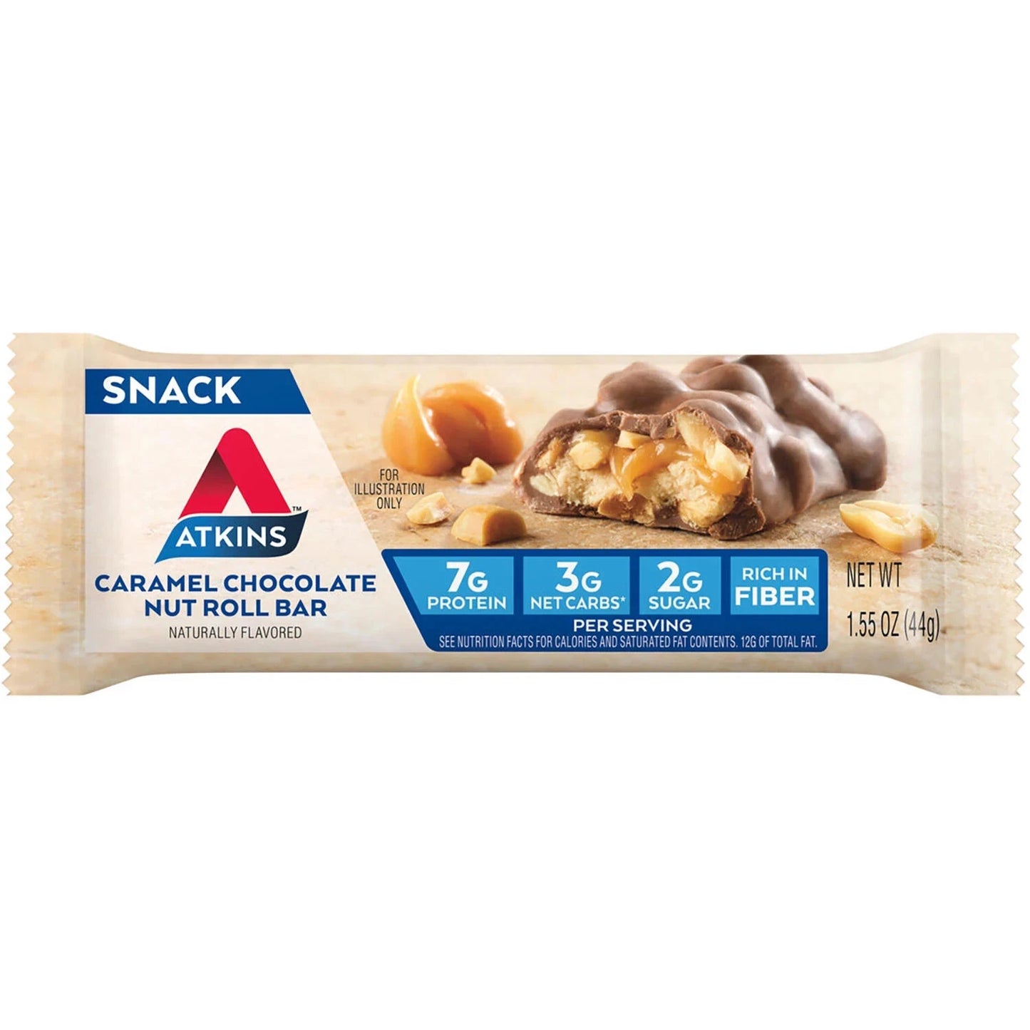 Atkins Anytime Snacks, Snack Bar, Caramel Chocolate Nut Roll, 18 ct.