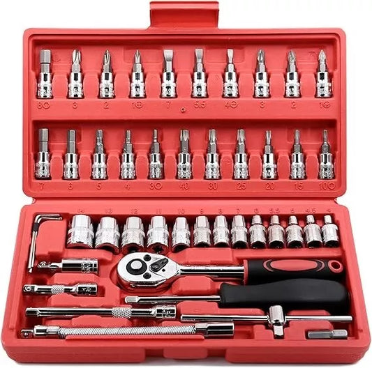 46 Pieces 1/4 inch Drive Socket Ratchet Wrench Set, with Bit Socket Set Metric