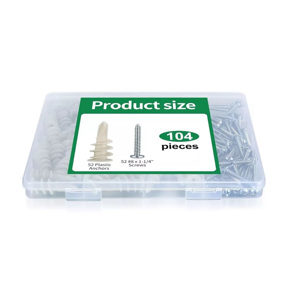 104 Pcs Drywall Anchors & Screws for Strong Mounting & Hanging Solutions