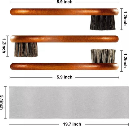 4-Piece Horsehair Shoe Brush Shine Kit, Shoe Polish Kit, Leather Shoes Boot Clea