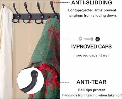 Coat Rack 16"Black Stainless-Steel Wall Mounted 5-Tri-Hook Rail Heavy Duty 2pack