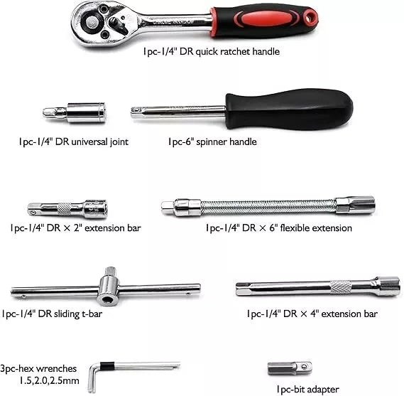 46 Pieces 1/4 inch Drive Socket Ratchet Wrench Set, with Bit Socket Set Metric
