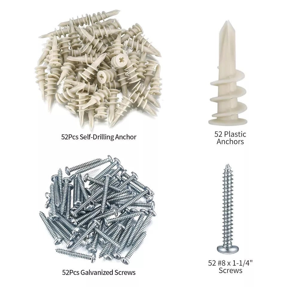 104 Pcs Drywall Anchors & Screws for Strong Mounting & Hanging Solutions