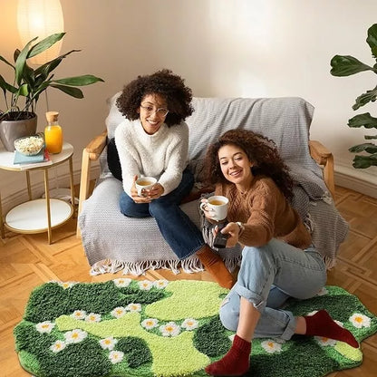 Bathroom Rugs Green Bath Mat Cute Moss Rug with Small White Flowers