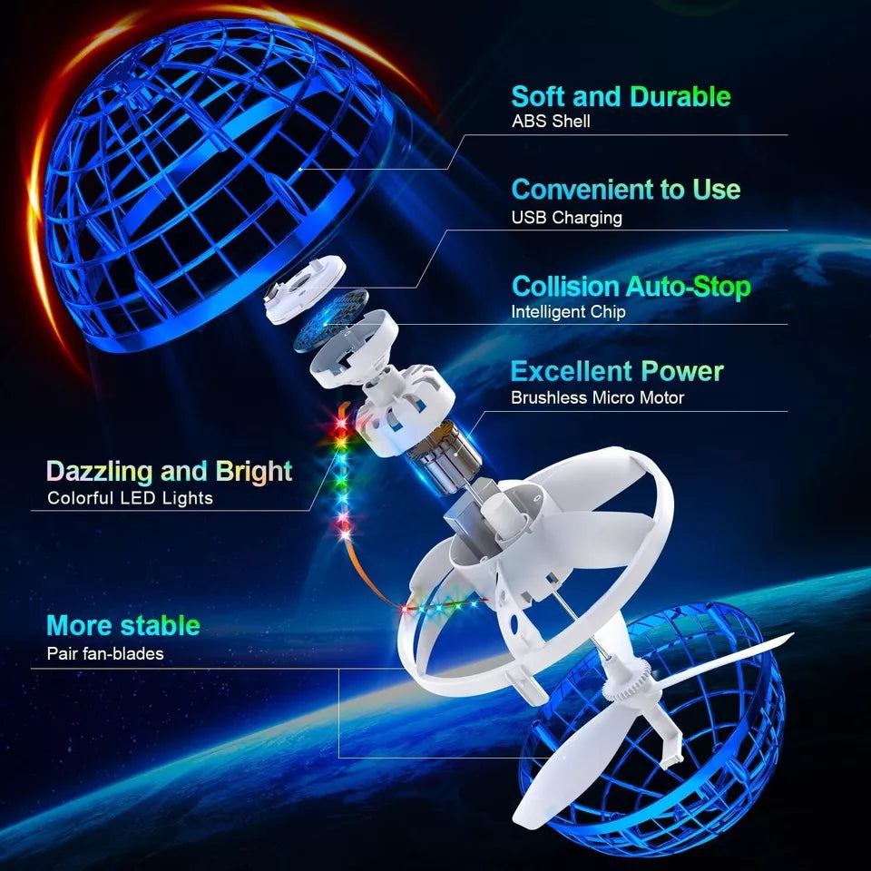Flying Orb Ball (Blue, 2024 Upgraded) with Dazzling Lights, Magic Hover Spinner