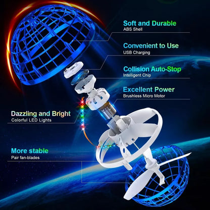 Flying Orb Ball (Blue, 2024 Upgraded) with Dazzling Lights, Magic Hover Spinner