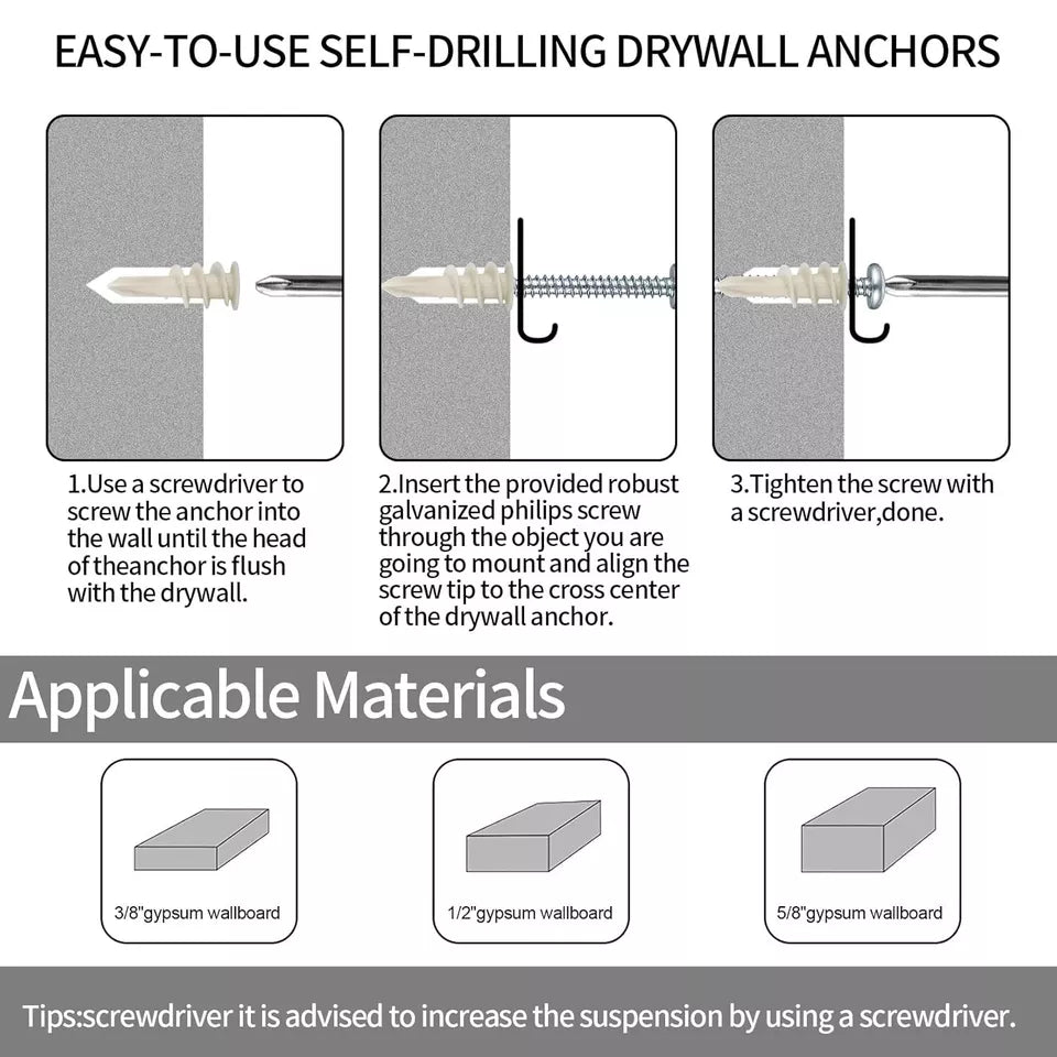 104 Pcs Drywall Anchors & Screws for Strong Mounting & Hanging Solutions