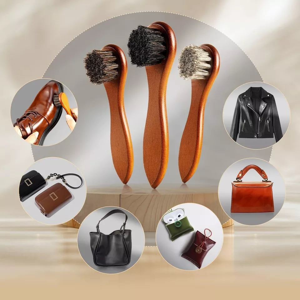 4-Piece Horsehair Shoe Brush Shine Kit, Shoe Polish Kit, Leather Shoes Boot Clea