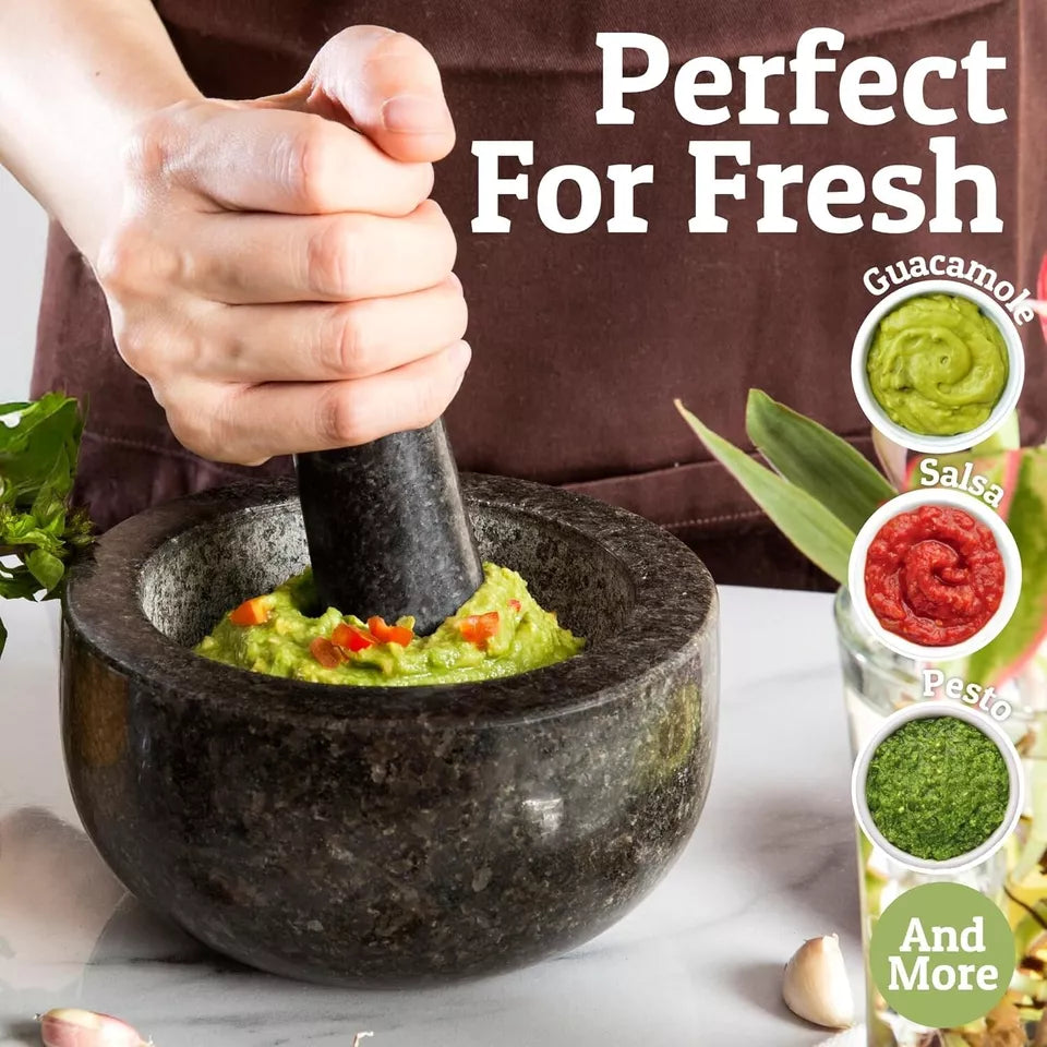 Heavy Duty Large Mortar and Pestle Set, 100% Granite, Non Slip Base
