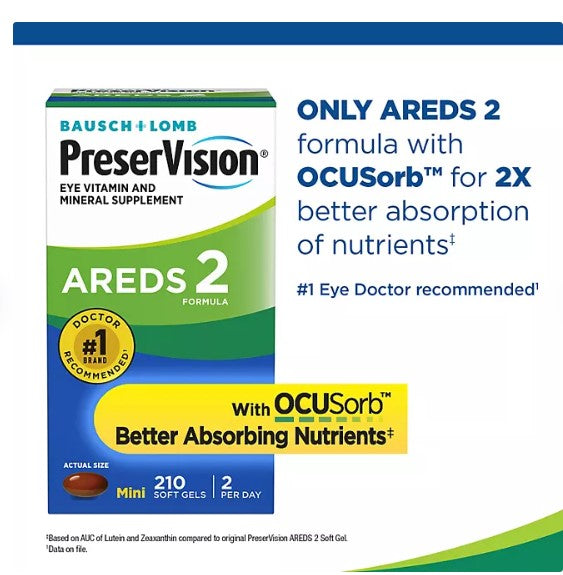 Bausch + Lomb PreserVision AREDS 2 Formula Eye Vitamin Mini Softgels 210 ct.