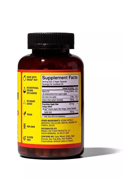 Bragg Apple Cider Vinegar 750 mg Capsules 180 ct.