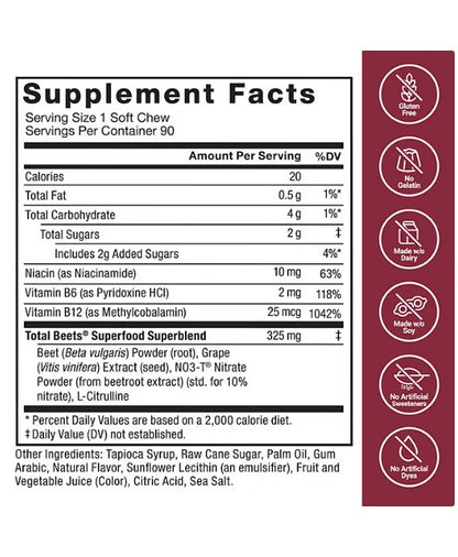 Force Factor Total Beets, Beet Root Superfood Soft Chews, Acai Berry 90 ct.
