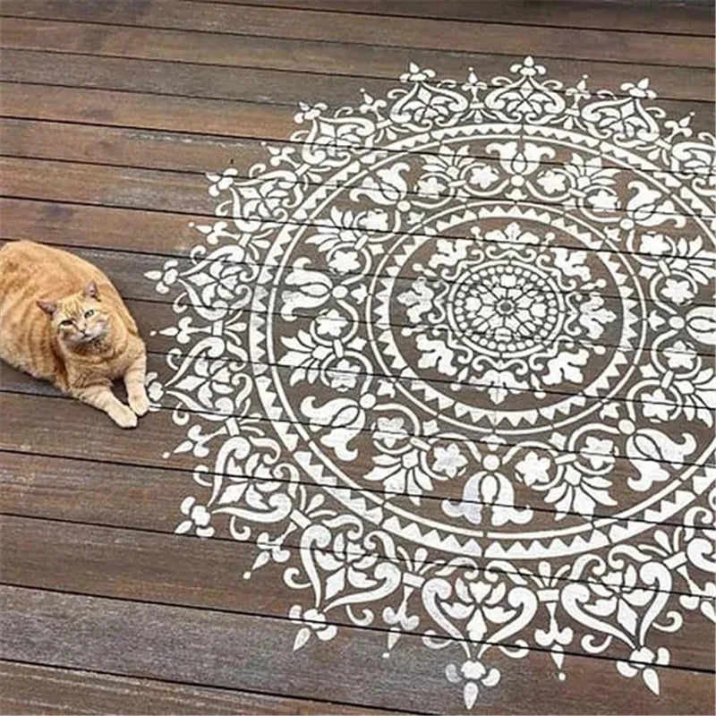 Mandala Auxiliary Painting Template Large Reusable Stencil for Floor Wall Tile Fabric Furniture Painting Accessory Drawing Decor