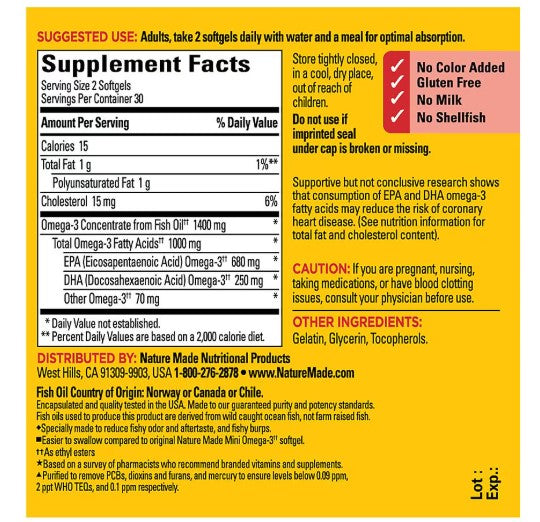 Nature Made Burp-Less 1400 mg , 60 Softgels