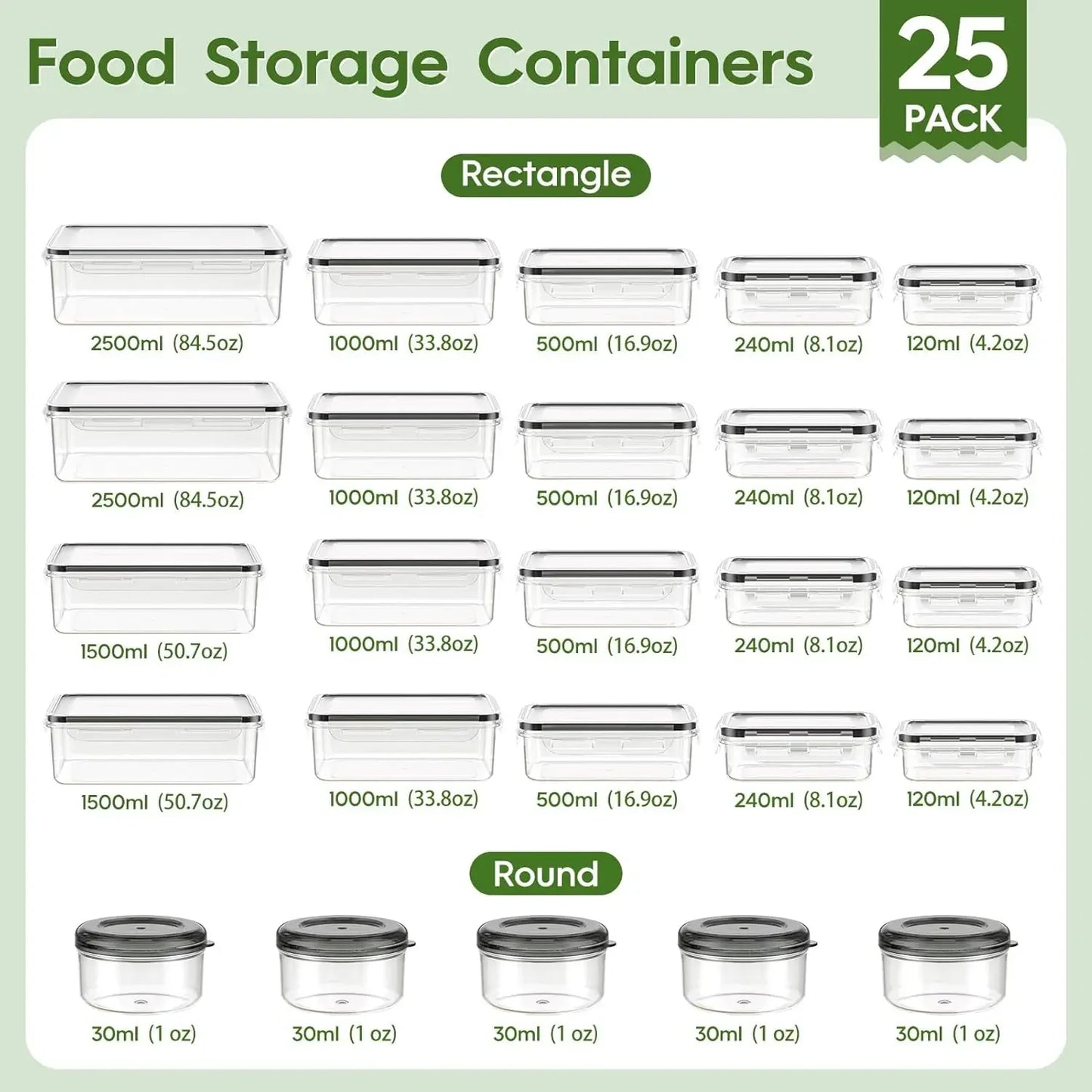 Food Storage Containers with Lids(25 Containers & 25 Lids)