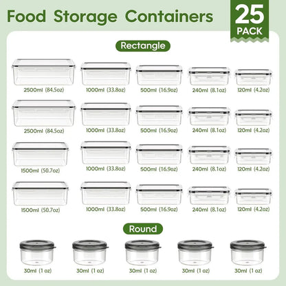 Food Storage Containers with Lids(25 Containers & 25 Lids)