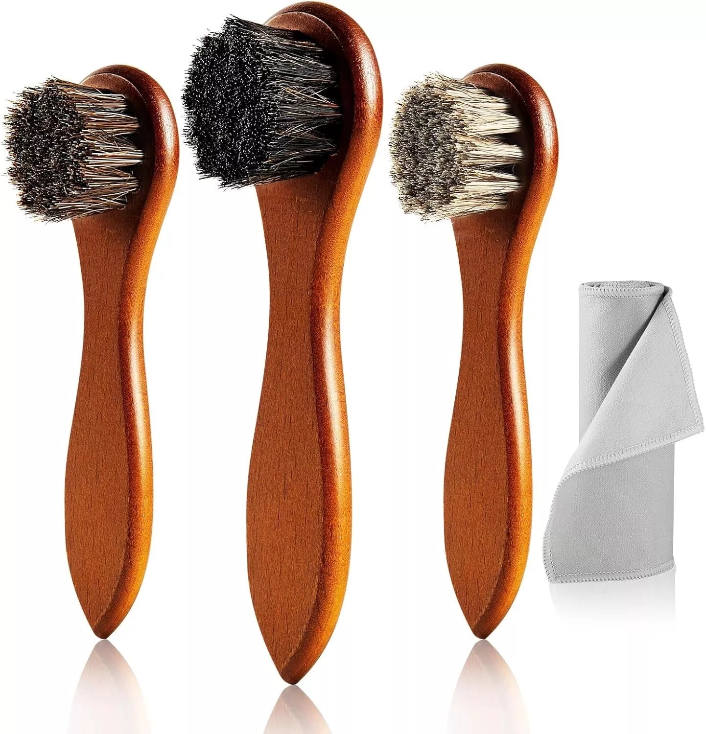 4-Piece Horsehair Shoe Brush Shine Kit, Shoe Polish Kit, Leather Shoes Boot Clea