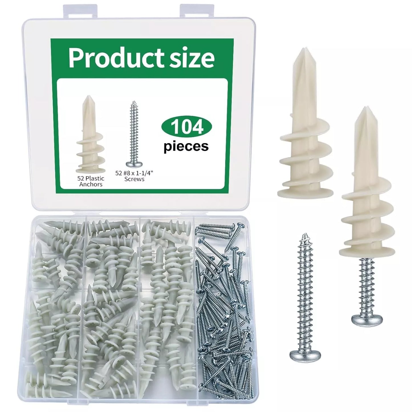 104 Pcs Drywall Anchors & Screws for Strong Mounting & Hanging Solutions