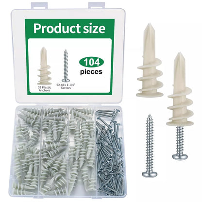 104 Pcs Drywall Anchors & Screws for Strong Mounting & Hanging Solutions