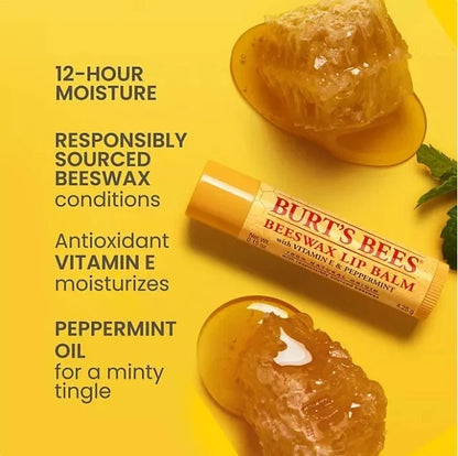 Burt's Bees 100% Natural Origin Beeswax Moisturizing Lip Balm 8 pk