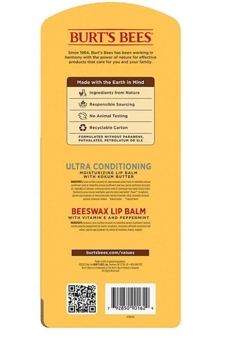 Burt's Bees 100% Natural Origin Beeswax Moisturizing Lip Balm 8 pk