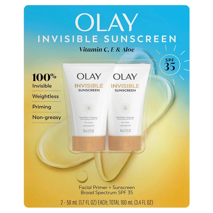 Olay Invisible Sunscreen, SPF 35 + Primer, 1.7 fl. oz., 2 pk.