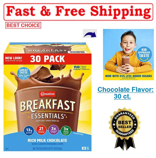 Carnation Breakfast Essentials Nutritional Powder Drink Mix, Chocolate 30 ct.