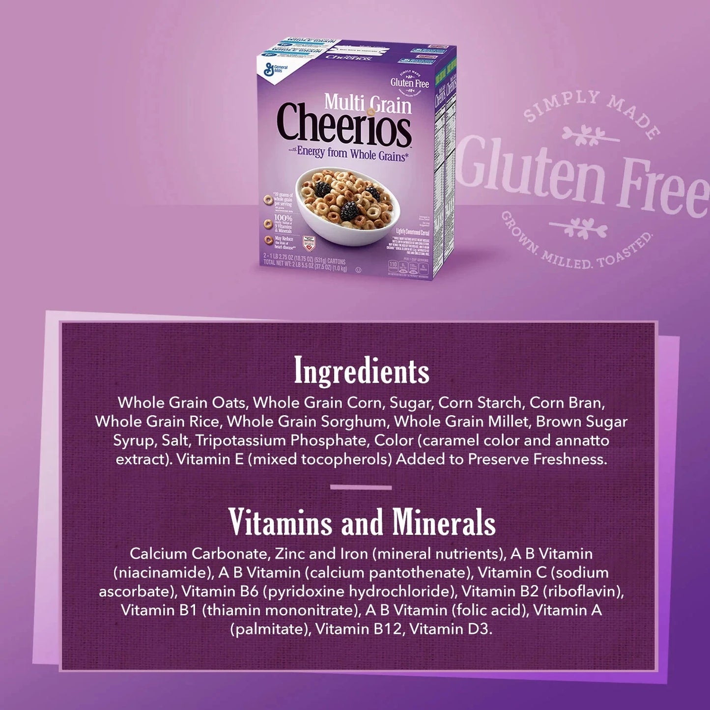 Multi-Grain Cheerios Gluten-Free Breakfast Cereal 18.75 oz., 2 pk.