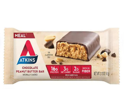 Atkins Chocolate Peanut Butter Meal Bars, High Fiber, 16g of Protein 15 ct.