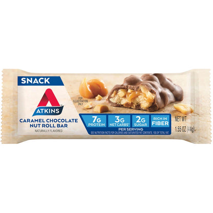Atkins Anytime Snacks, Snack Bar, Caramel Chocolate Nut Roll, 18 ct.