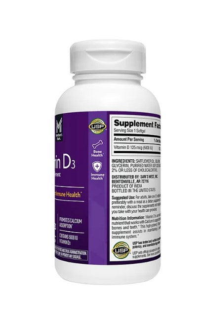 Member's Mark Vitamin D3 Softgels, 125 mcg, 400 ct.